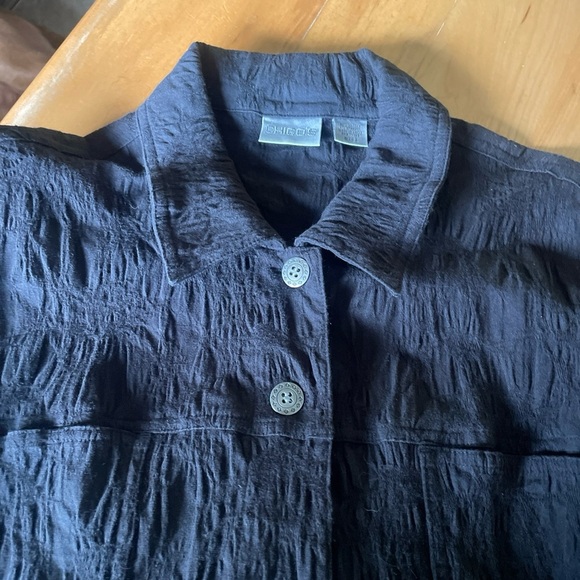 Chico’s women’s  Black Textured button down Shirt/jacket size large (12) Chico 2 - Picture 3 of 7